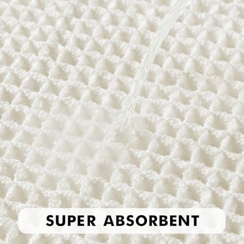 MIULEE Set of 2 Waffle Bathroom Rugs Boho Bath Mat White 17"x24"+20"x47"