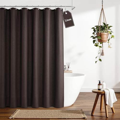 Nanspring Linen Shower Curtain for Bathroom 78 Inch Length Chocolate Brown