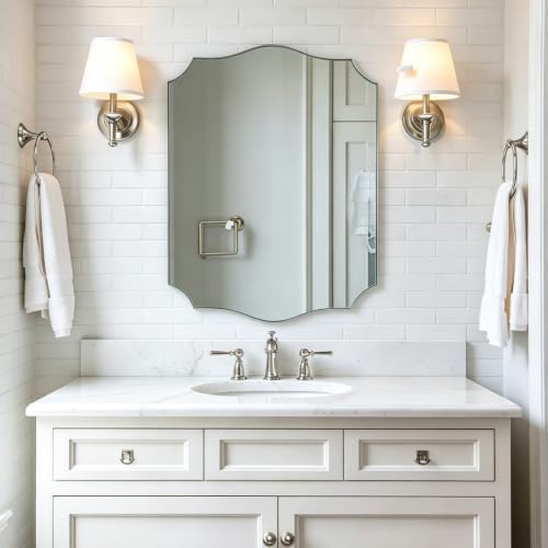 ANDY STAR 22"x30" Chrome Bathroom Mirror, Scalloped Wall Mirror