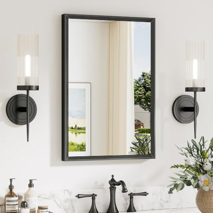 Keonjinn 16" x 24" Small Bathroom Mirrors for Over Sink, Black Metal Framed