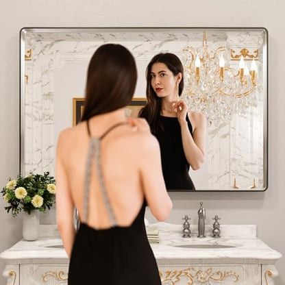 LOAAO 60X40 Inch Brushed Nickel Bathroom Mirror