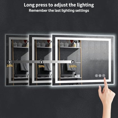26"x38" LED Bathroom Mirror with Lights, Backlit+Frontlit, Anti-Fog