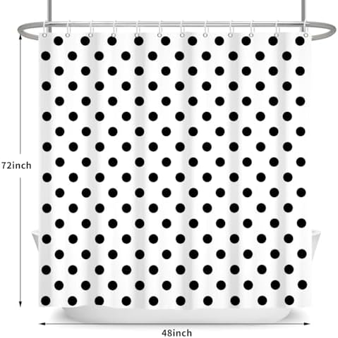 Polka Dots Shower Curtain, Black White Waterproof Fabric Shower Curtain for Bathroom with Modern Abstract Geometric Circle Bath Curtain Decor with Hooks, Machine Washable, 48''Wx72''L