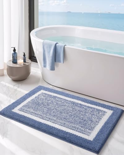 Color&Geometry Simple and Stylish Bathroom Rugs Runner Non Slip,24"x43"Blue