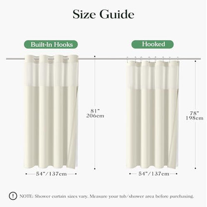 Dynamene Cream Hook Free Waffle Shower Curtain & Snap-in Fabric Liner,54x81
