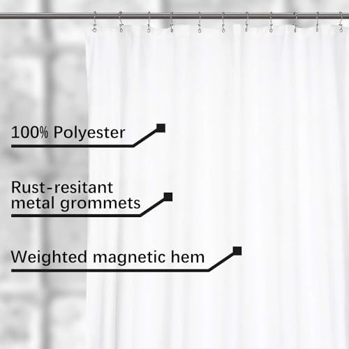 N&Y HOME Large Fabric Shower Curtain Liner 84 x 78 inches, White