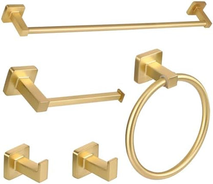 5 Piece Bathroom Hardware Accessories Set Brushed Gold,24 Inch Towel Bar Set,Towel Rack Set,Bathroom Towel Holder Set