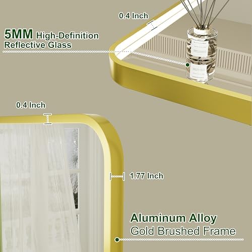 40x30 Inch Gold LED Bathroom Mirror with Lights,3000K/4500K/6000K