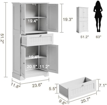 ChooChoo 51" H Bathroom Floor Cabinet with Drawer and Adjustable Shelves