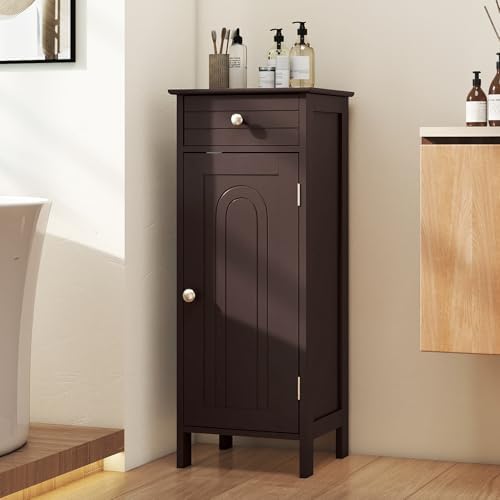 GIANTEX 34.5" Bathroom Cabinet with Drawer & Single Door (Brown)