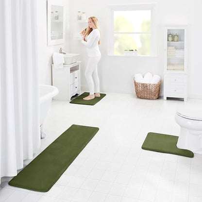 Memory Foam Bath Mat Non Slip Absorbent Super Cozy Velvet Bathroom Rug Carpet (22 inches X 36 inches, Green)
