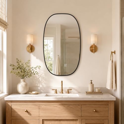 USHOWER Black Oval Bathroom Mirrors 24x36 Inch