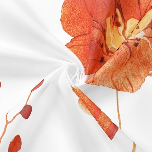 Gibelle Orange Navy Beige Watercolor Floral Fabric Shower Curtain, 72x72
