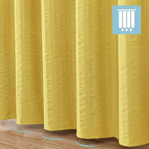 Aiyufeng Moga Lemon Yellow Shower Curtain 84 Inches Long, 3D Embossed Textured Fabric Shower Curtain for Bathroom - Soft Cloth & Hotel Spa Luxury, Machine Washable, 72X84