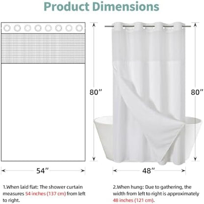 eachope No Hook Waffle Shower Curtain with Snap-in Liner, 54x80 Inch, White
