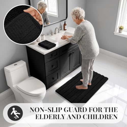 Bcoimo Small Bath Rug Mat,24x17 Chenille Non Slip Black Bathroom Floor Mats