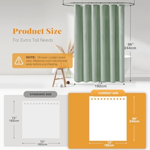 BTTN Extra Long Linen Textured Waterproof Shower Curtain, 72x96, Sage Green