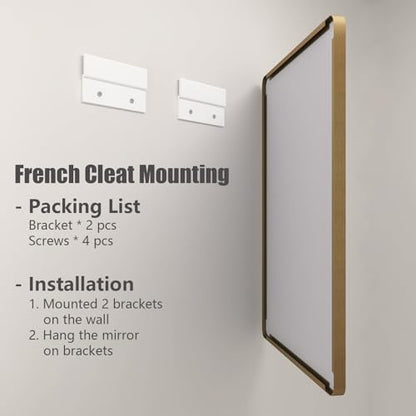 24x36 Inch Brushed Gold Bathroom Mirror