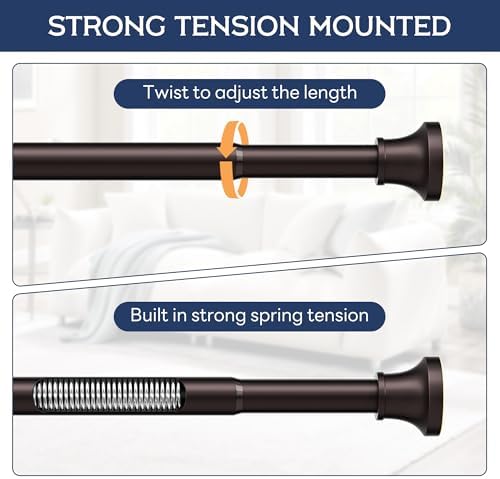 Adjustable Shower Curtain Rod 31-104 Inch, Never Rust Stainless Steel Brown Tension Rod, 1" Heavy Duty No-Drill for Bathroom, Kitchen & Closet