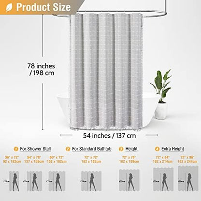 BTTN 54x78 Boho Farmhouse Linen Heavy Duty Shower Curtain Set, Gray/Grey