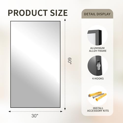 FICTOR Bathroom Vanity Mirror for Over Sink, 30" x 60", Black