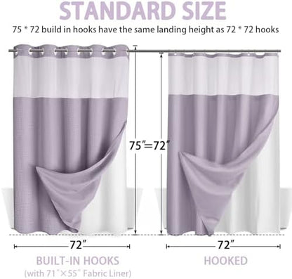 No Hook Shower Curtain with Liner Set Hotel Waffle Lavender 72W X 75L