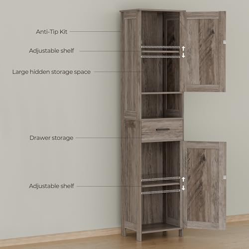 Homhedy 67" H Tall Bathroom Storage Cabinet with Barn Doors and Drawer