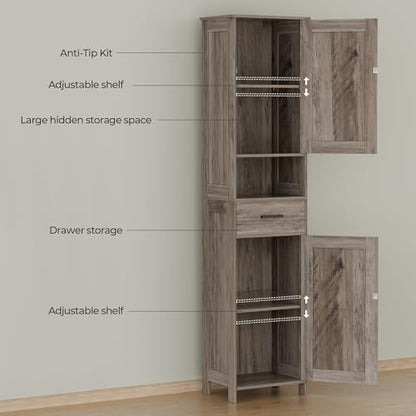 Homhedy 67" H Tall Bathroom Storage Cabinet with Barn Doors and Drawer