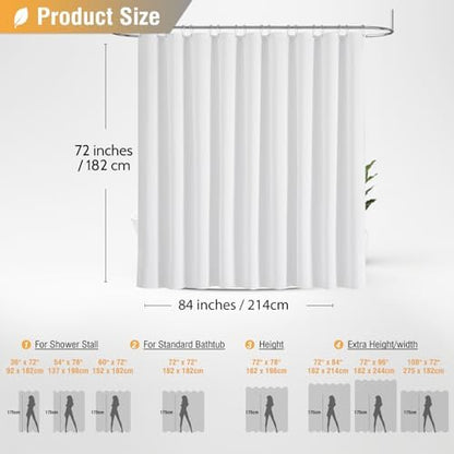 BTTN 84x72 Wide Linen Textured Waterproof Cloth Thick Shower Curtain, White