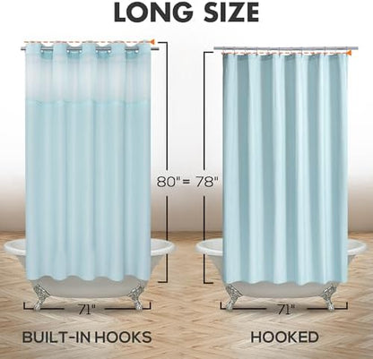 River Dream No Hook Long Shower Curtain with Snap-in Liner 71x80, Blue