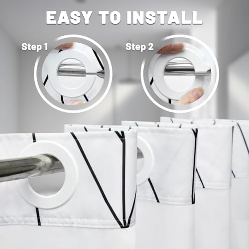 LXBNI Chevron No Hook Shower Curtain with Liner, Black White 71 x 74