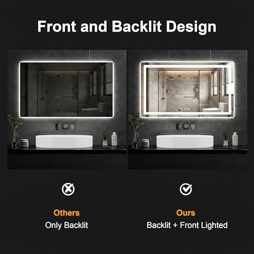 LED Bathroom Mirror with Lights, 30 x 55 Lighted Vanity Wall Mirror