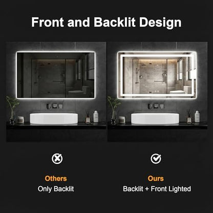 LED Bathroom Mirror with Lights, 30 x 55 Lighted Vanity Wall Mirror