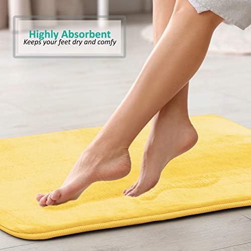 Clara Clark 2 Piece Bathroom Rugs, Velvet Memory Foam Bath Mat Set, Non-Slip Bath Rugs, Machine Wash, Dries Quickly, Ultra Soft Plush Bath Mats for Bathroom, 17 x 24 + Contour, Mellow Yellow