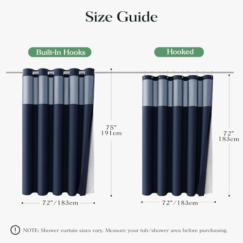 Dynamene Navy Blue Hook Free Waffle Shower Curtain & Snap-in Liner,72x75