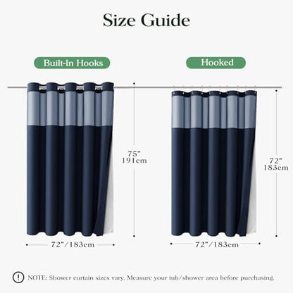 Dynamene Navy Blue Hook Free Waffle Shower Curtain & Snap-in Liner,72x75