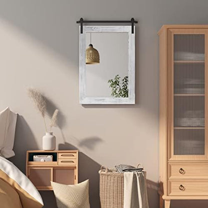 COGOOD Farmhouse Barn Door Mirror - 26 x 17 White