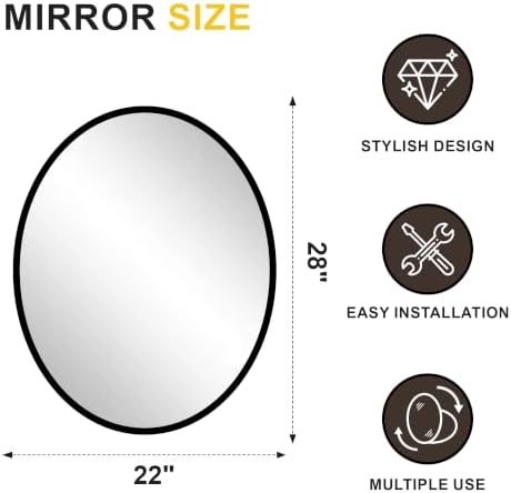 Black Oval Bathroom Mirror for Wall, 22"x28" Bathroom Vanity Mirror