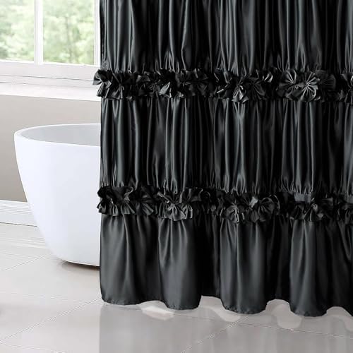 Homechoice Decor 2-Piece Black Satin Shower Curtain, 72x72 Inches (Pair)