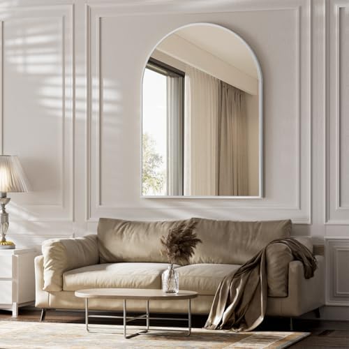 BEAUTYPEAK 30"x40" Arch Bathroom Wall Mirror, Silver