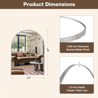 22"x30" Brushed Nickel Arched Vanity Bathroom Mirror, Set of 2