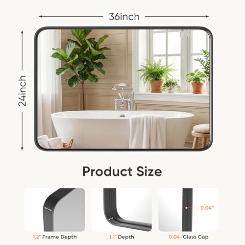 Sweetcrispy Bathroom Wall Mirror, 36x24 Inch Mirror for Over Sink, Black