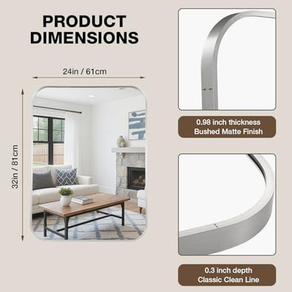 24"x32" Bathroom Mirror for Over Sink, Brushed Nickel Vanity Mirror