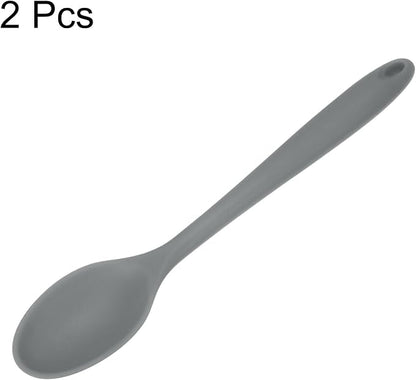 HARFINGTON 2Pcs Silicone Spoons, Heat Resistant Kitchen Cooking Utensil Spoon for Cooking, Mixing, Stirring and Serving, Grey