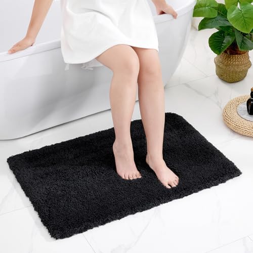 Disolla Black Bathroom Rug 24x36 - Non-Slip Plush Thick Bath Mat, Highly Absorbent & Ultra Soft Fluffy Floor Mat, Machine Washable for Shower and Tub