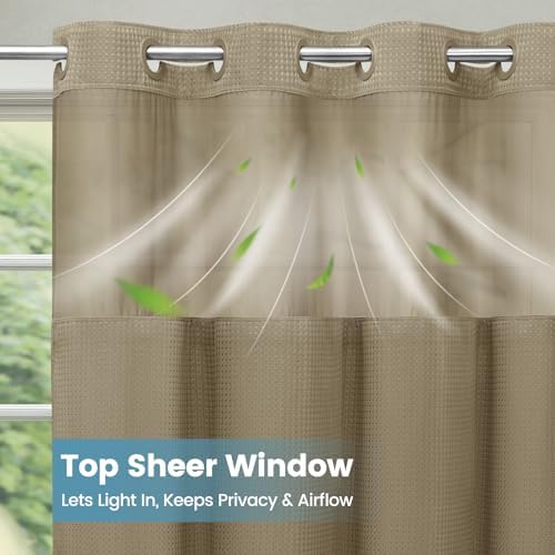 SORTTO No Hook Waffle Shower Curtain with Snap in Liner Set, 71x74, Beige