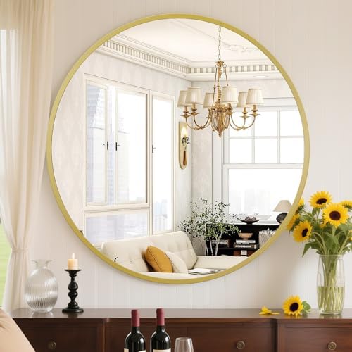 Sweetcrispy 24 Inch Round Wall Mirror, Bathroom Mirror for Over Sink
