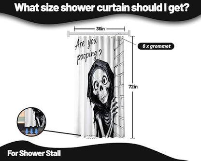 Small Stall Shower Curtain Rv Black and White Skull, 36 x 72 Inchs