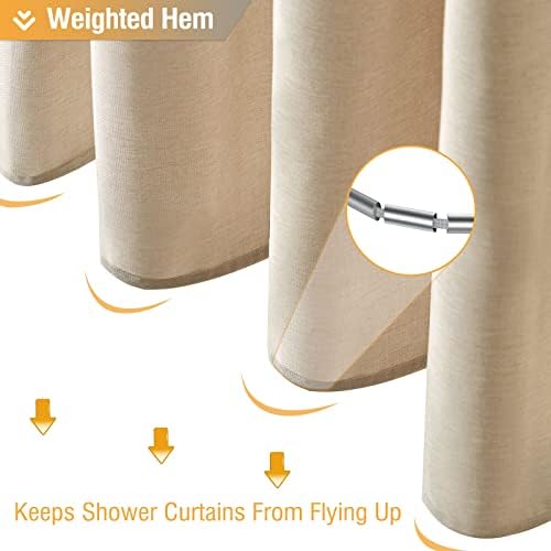 BTTN Beige Linen Textured Waterproof Cloth Shower Curtain Set, 72x72, Cream