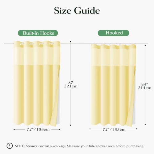 Dynamene Yellow Hook Free Waffle Shower Curtain & Snap Fabric Liner,72x87
